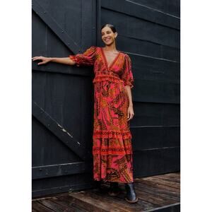 Farm Rio Pink Croco Short Sleeve Maxi Dress